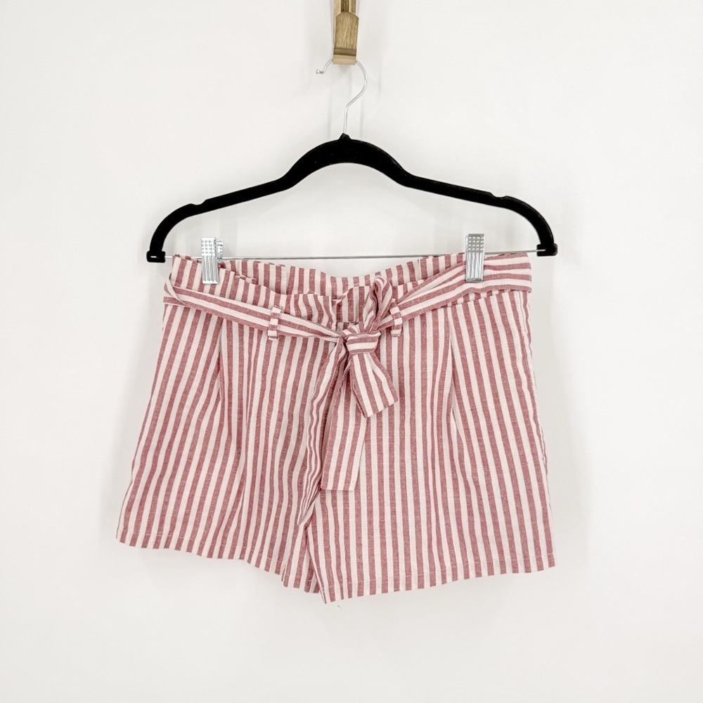 White and Red High Waist Striped Shorts
